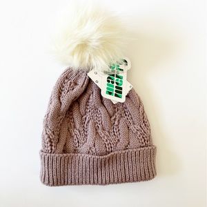 Boho Mauve Knit Baby Faux Fur Pom Beanie